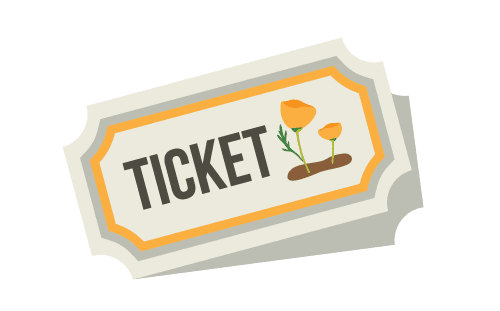 Illustration of a paper ticket with the word TICKET and an image of two yellow flowers, evoking a sense of home and comfort.