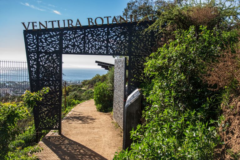 Ventura Botanical Gardens entrance with lush greenery and scenic views.